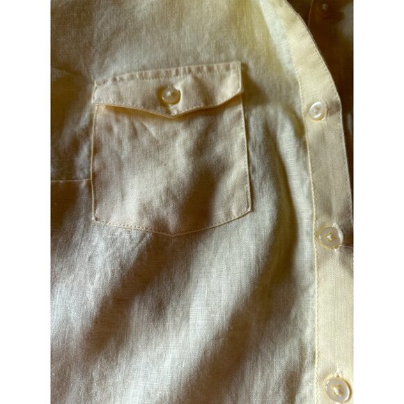 Kim Rogers Petite Yellow Linen Button Up Shirt Roll Tab Sleeves Size Medium - Picture 3 of 5